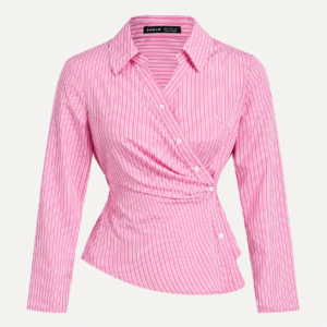 Pink & White Striped Asymmetric Wrap Blouse