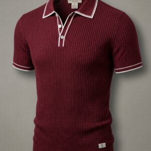 Laurent Monaco Ribbed Knit Polo Shirt (Wine Red)
