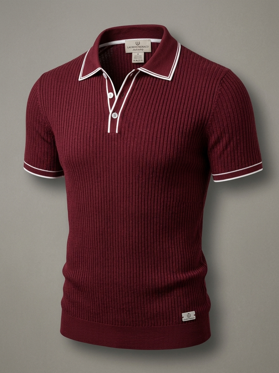 Laurent Monaco Ribbed Knit Polo Shirt (Wine Red)