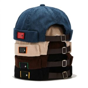 Retro Corduroy Rolled Cuff Brimless Docker Beanie Cap