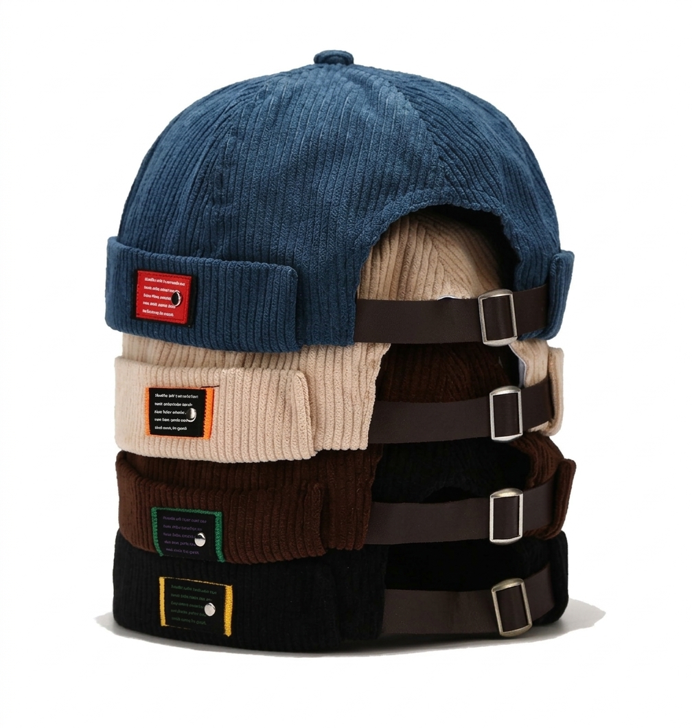 Retro Corduroy Rolled Cuff Brimless Docker Beanie Cap