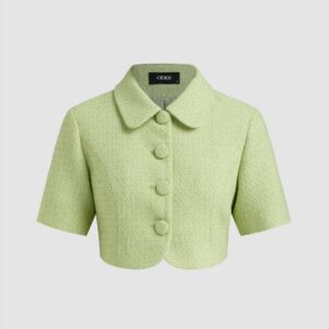 Tweed Collar Button Crop Jacket